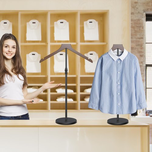 OLV 2 Pack Shirt Display Stand, 18-34 Inch Height Adjustable Mannequin Torso Stand Dress Form for Vendors Shop, T Shirt Display Jacket Coat Hanger Steaming Clothes Holder, Brown