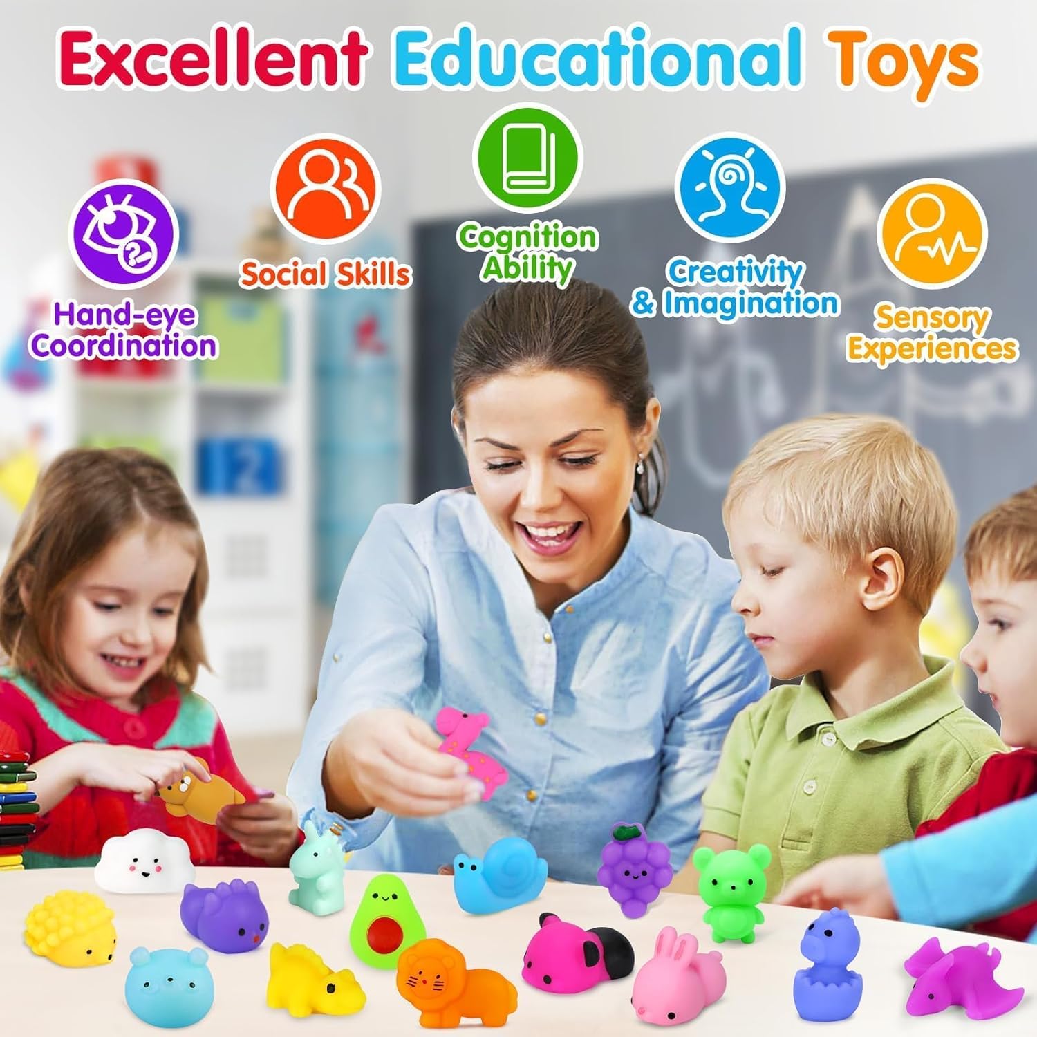 Yunaking 130PCS Kawaii Squishies - Fun Stress Relief Fidget Toys for Kids | Perfect Party Favors & Classroom Prizes