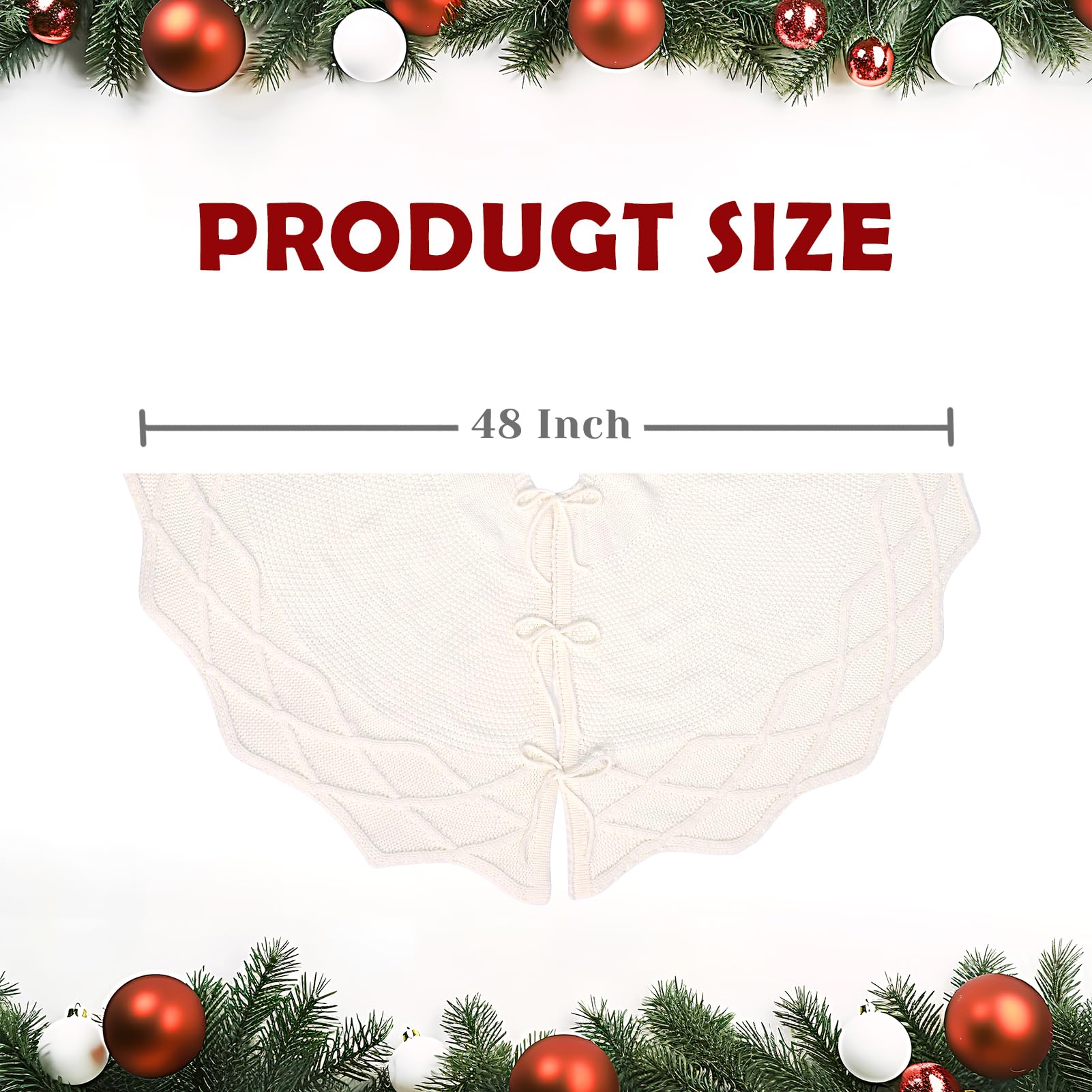 WBHome Christmas Tree Skirt, 48 inch Cable Knit Knitted Thick Rustic Holiday Decoration, Christmas White