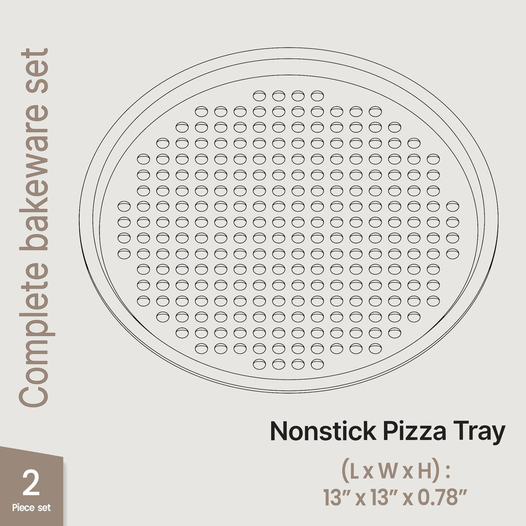 Bakken- Swiss Non-Stick Pizza Pan with Holes - 13-Inch Perforated Pizza Crisper Carbon Steel Pizza Pan - 2 Round Pizza Trays - PFOA PFOS and PTFE Free