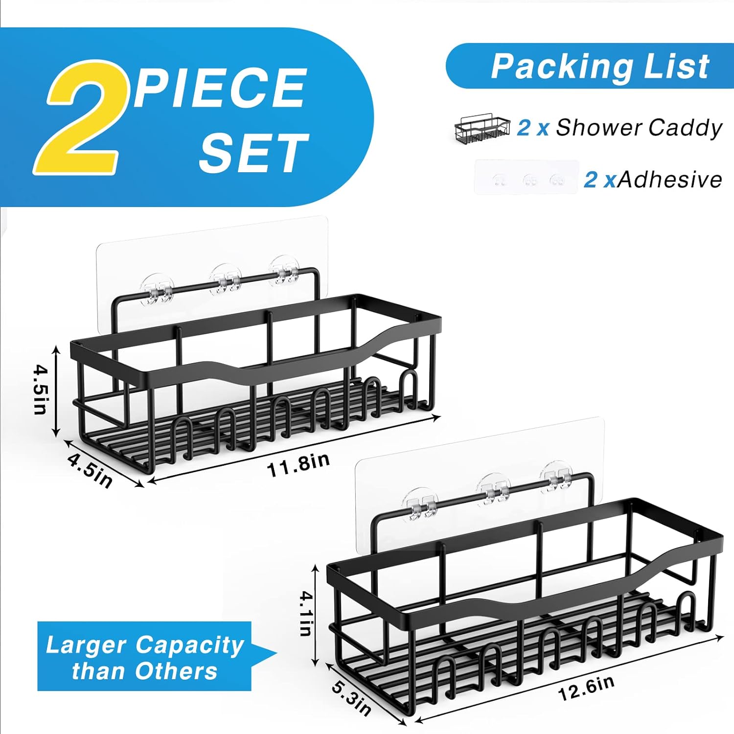 Skiennix Shower Caddy - Adhesive Bathroom Organizer with Large Capacity | Rustproof Stainless Steel, No Drilling