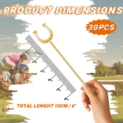 Sunnychicc 6 Inch Derby Drink Plastic Stirrers Swizzle Sticks for Cocktails Coffee Reusable U Shaped Horseshoe Drink Stirrers for Coffee Beverage Party Bar Weddings Events(Gold,30 Pcs)