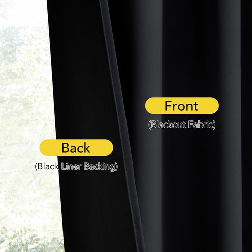 NICETOWN French Door Curtains for Door Window, 100% Blackout Privacy Thermal Insulated Window Covering for French Front Glass, 1 Panel, Black, 25 x 72 inches Long