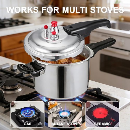 DOITOOL Aluminum Pressure Cooker - 2 Liters | Fast Cooking with Safety Valves & Even Heat Distribution