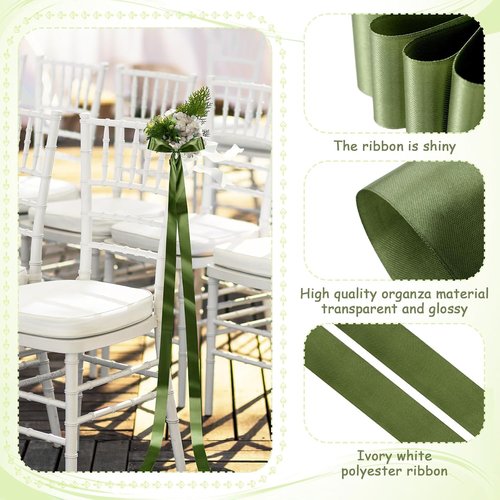 Daifunli Wedding Bows - Elegant Moss Green Satin Ribbons for Aisle & Chair Decorations | 24 Pcs Set