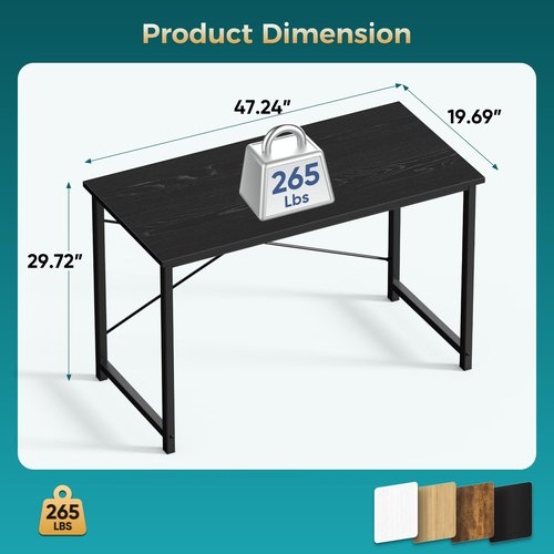 OLIXIS 47 Inch Computer Office Desk for Small Spaces, Writing Gaming Work Desk Modern Study Table with Storage Bag & Headphone Hook Home Bedroom, Black