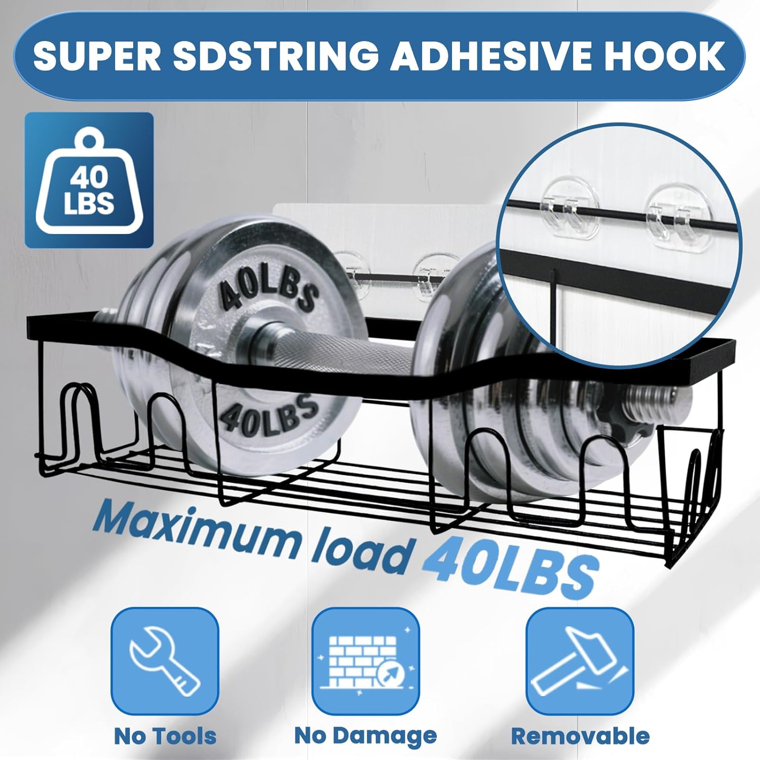 Skiennix Shower Caddy Adhesive Hooks - Strong No-Drill Waterproof Strips for Bathroom & Kitchen | 18 Pack