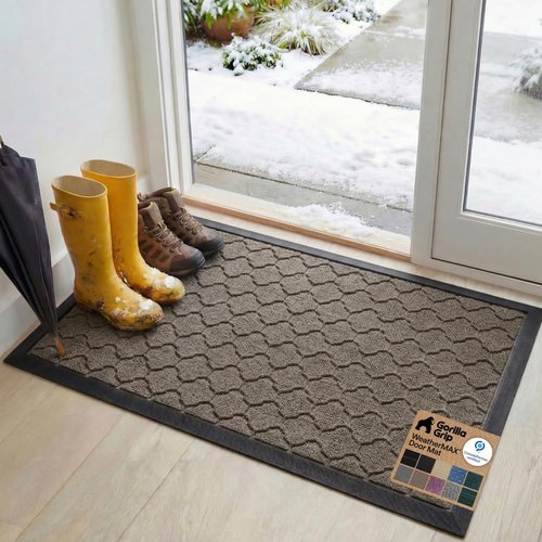 GORILLA GRIP Waterproof All-Season WeatherMAX Doormat - 47x35 Natural Rubber, Stain & Fade Resistant, Easy Clean | Latte Quatrefoil