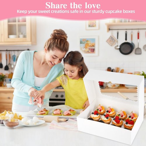 JPPSUJJ 12PCS Cupcake Boxes 12 Count with Window, No Assembly Required, Disposable Cupcake Containers & Holder for Birthday, Holiday, Bakery Supplies