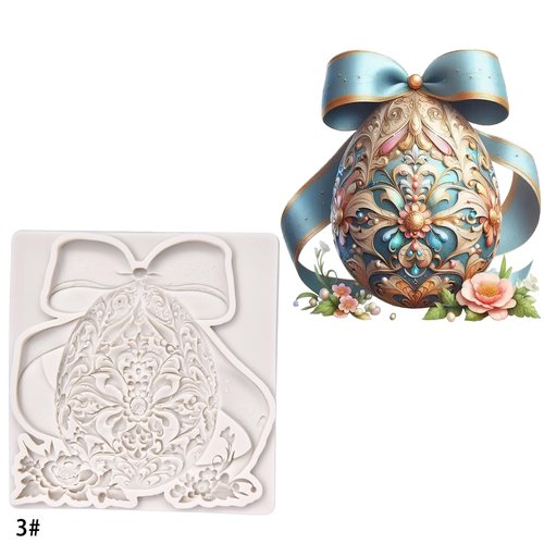 (Three-piece) Floral Easter Egg, Rabbit, Bowknot Fresh Flower Easter Egg, DIY Silicone Mold, Cake Chocolate Mold Wedding Cakeoration Tool Marshmallow Cake Mold