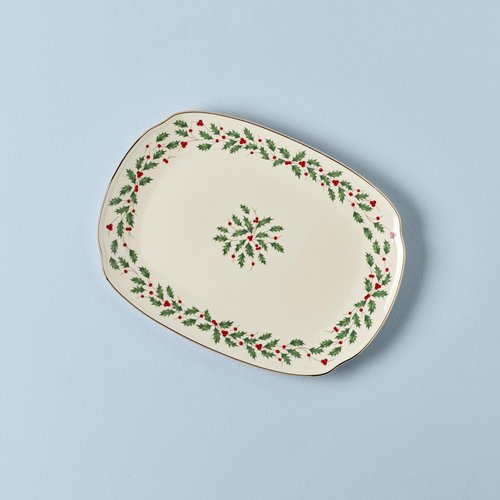 Lenox Serveware, Holiday Serving Platter, Oval Shape, 15.25-Inch, Ivory, Porcelain Material, Dishwasher Safe, Turkey Platter for Thanksgiving, Winter Hosting, Christmas Serving (Multicolor, 1 Piece)