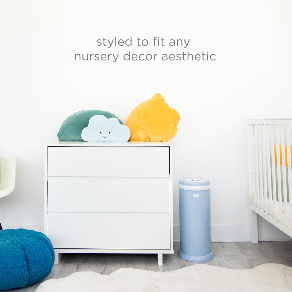 Ubbi Steel Diaper Pail - Odor Locking Design | No Special Bags Needed | Cloudy Blue Finish