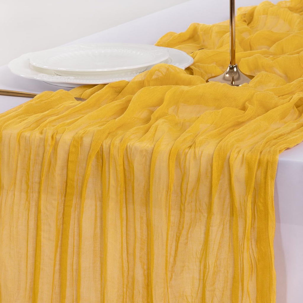 Socomi Cheesecloth Table Runner - 6pcs Gold Yellow Boho Rustic 120 Inch for Weddings & Events