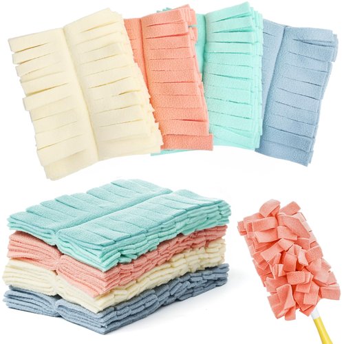 Drovalles Fleece Duster Refills 8 Pcs Heavy Duty, Washable & Reusable Duster Pads, 360° Effective Cleaning, Scratch Resistant, for Hardwood Floors, Furniture, Pet Hair (4 Colors, 8 Pieces)