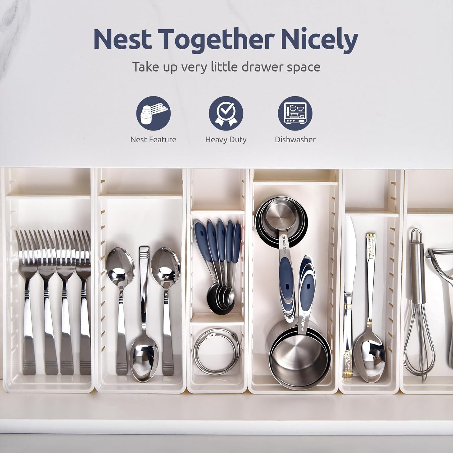 U-Taste Measuring Cups Set - Food Grade 18/8 Stainless Steel with Upgraded Handle | 10-Piece Midnight Blue