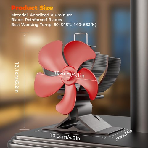 Easywave Wood Stove Fan Non Electric: Heat Powered Fireplace Fan with Slot & Spring Fixed on Propane Heater, Thermoelectric Thermal Fan for Wood Burning Stove/Pellet/Log Burner/Buddy Heater