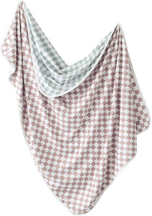 Little Jump 2- Layers Jersey Knitted Swaddle Blanket, Premium Baby Blanket,Soft Stretchy Quilt for Babies, Toddlers, Kids (Coffee & sage cherckered)