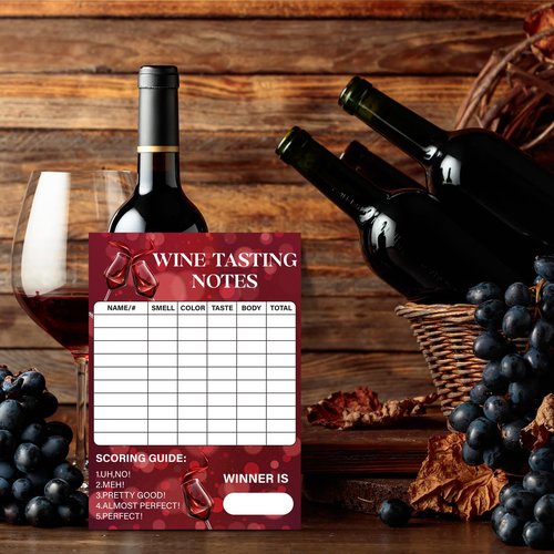 48pcs Wine Tasting Scorecards 5 x 7" Wine Score Rating Scorecard Sheet Wine Tasting Party Card for Blind Tasting 101 Single Party Girls Night Out Tasting Wine Club Event Gathering Winery Dinner Party