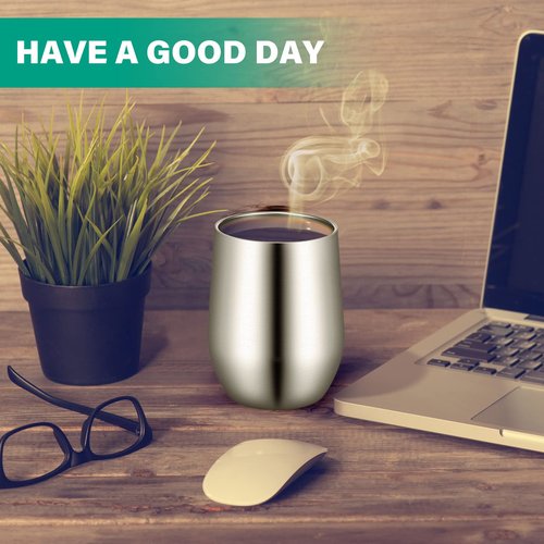 Remagr 16 Pack Stainless Steel Wine Tumblers 12 oz Insulated Vacuum Wine Cup Set Double Wall Stainless Steel Stemless Mug Glasses for Coffee Soda Whiskey Outdoor Travel (Silver)