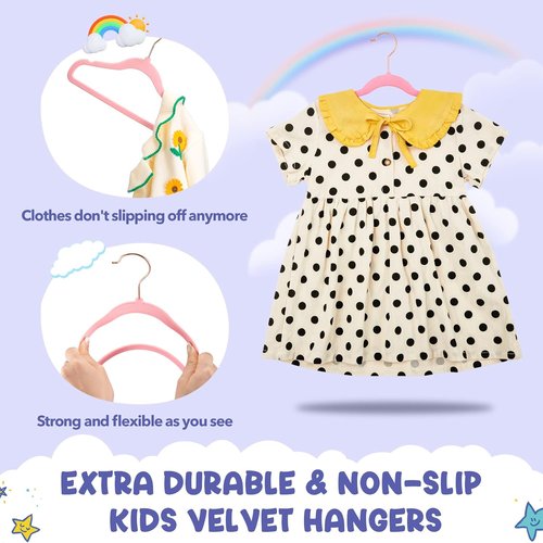 HOUSE DAY Velvet Kids Hangers - 60 Pack Premium Non-Slip 14 Inch Cute Childrens Closet Hangers | Blush Pink
