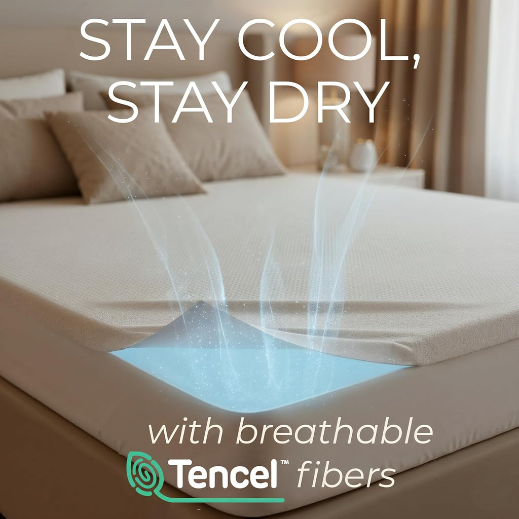 Skiennix Queen Size Mattress Protector - 100% Waterproof Tencel Cover | Cooling & Hypoallergenic Fitted Pad