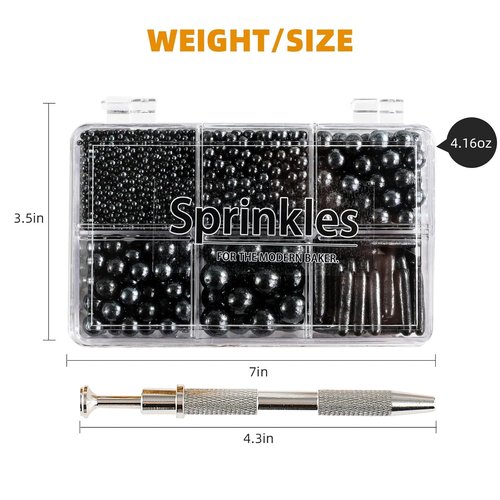 Kasvan Black Mix Sugar Sprinkles - Edible Candy Pearls with 4-Claw Sprinkle Pen | 118g Gift Box for Baking & Decorating
