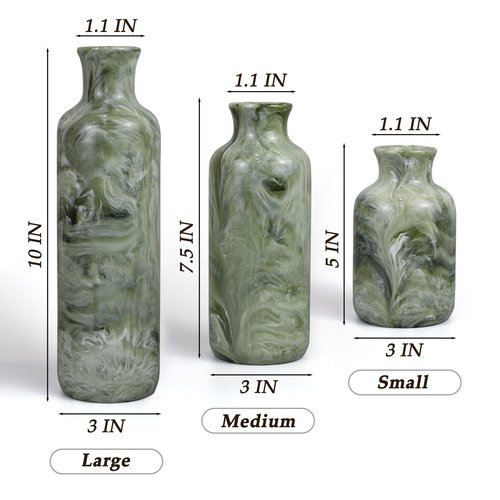 YMXYJM Resin 3 Piece Vase Set, Farmhouse Decor, Home Decorative Vase, Vases for Your Kitchen, Bedroom, Office, Living Room, Bathroom, & Shelf Centerpiece Table Decorations, Green