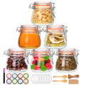 Flrolove 5oz 6pack Glass Jars with Airtight Lid, Glass Food Storage Containers with Lids, Mason Jars, Wire Clip Fastening for Cereal, Flour, Cookie, Spice, Honey, Kitchen Canning