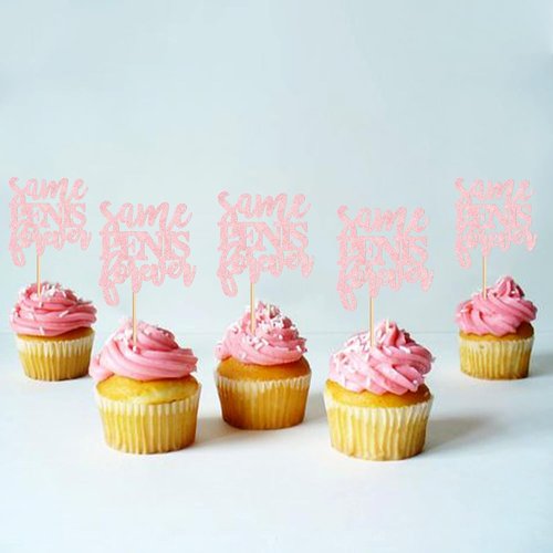 Ercadio Cupcake Toppers - 24 Pcs Pink "Same Forever" Picks for Bachelorette & Bridal Shower Celebrations