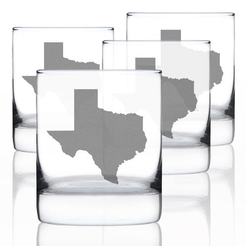 Bevvee Texas State Outline - Whiskey Rocks Glasses - Set of 4 - State Themed Drinking Decor and Gifts for Texan Women & Men - 10.25 Ounce