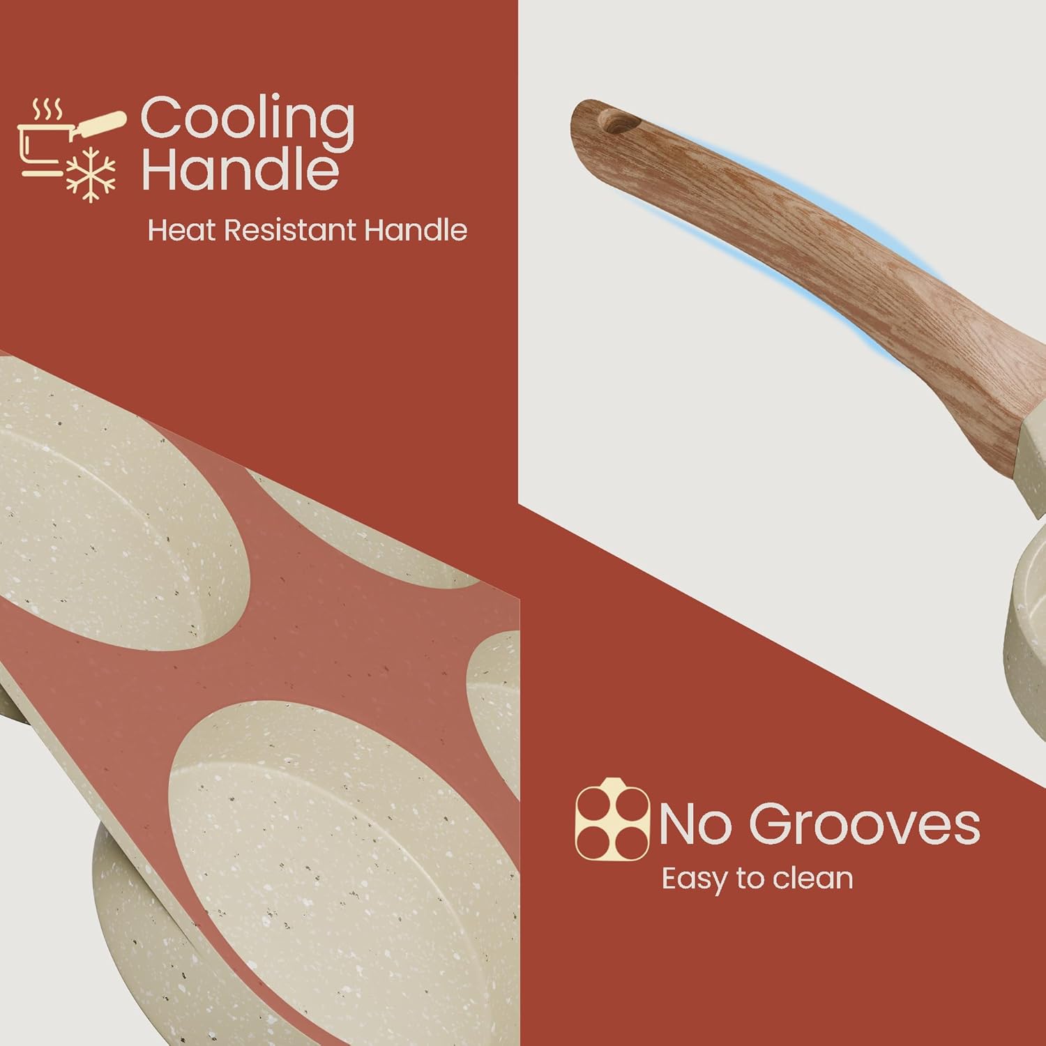 Skiennix 4-Cup Nonstick Frying Egg Pan - White Marble Finish, PFOS & PFOA Free, Die-Cast Aluminum, Heat-Resistant Handle, 500°F Safe