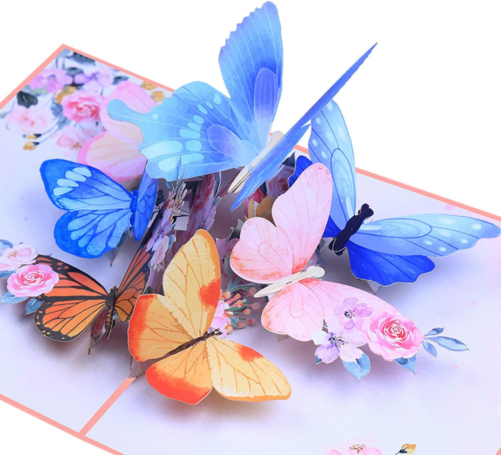 ROBBEAR 3D Butterfly & Flower Pop-Up Greeting Card - Handmade for Birthdays, Mother's Day & Anniversaries