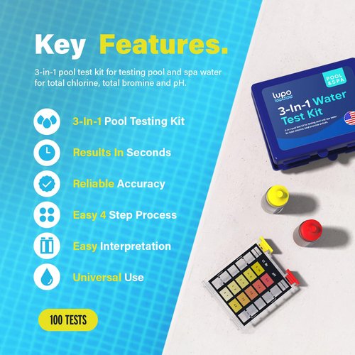 Lupo 3-in-1 Pool Test Kit - Accurate Testing for Chlorine, Bromine & pH | Ideal for Residential Pools & Spas