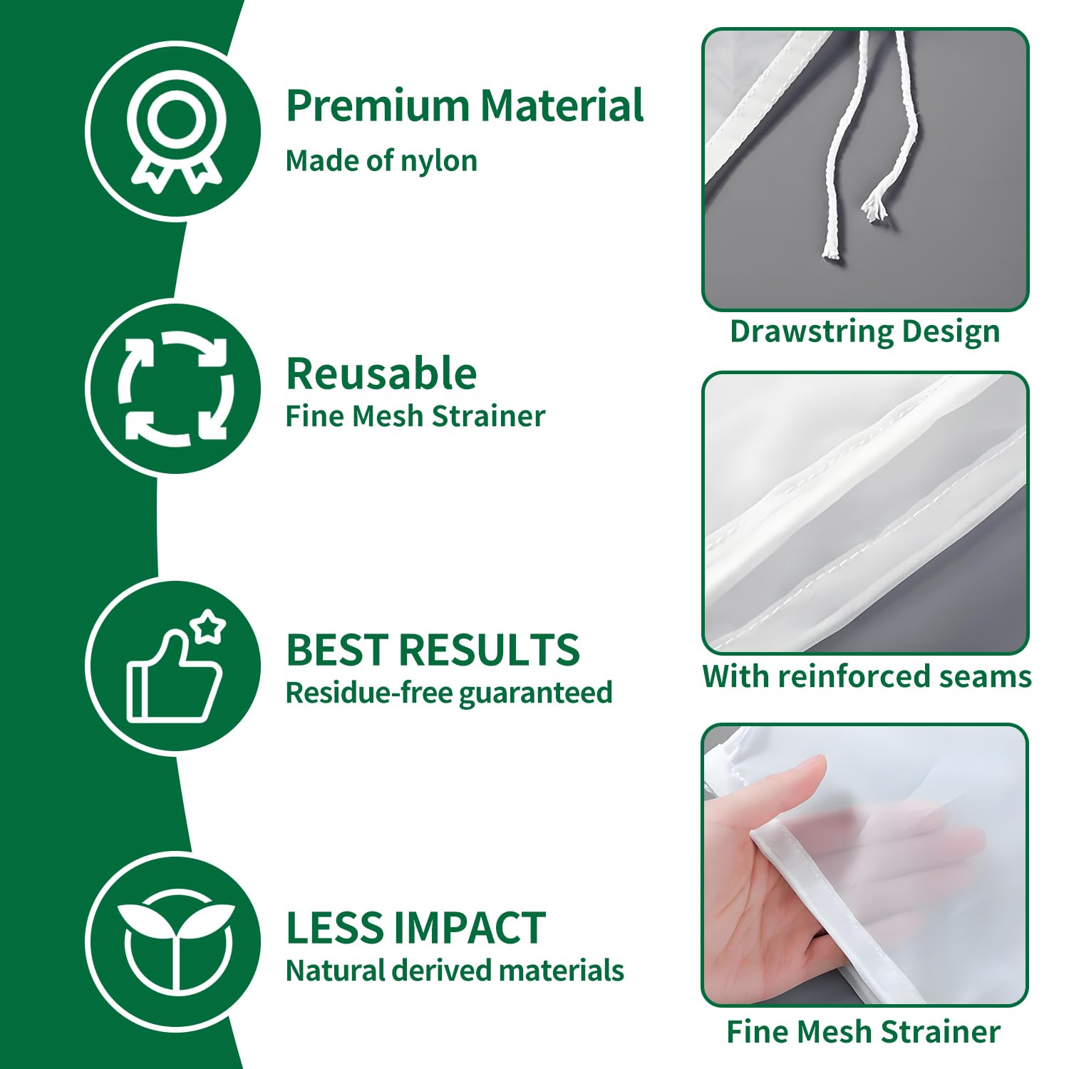 uadbau 6 Pcs Nut Milk Bag 12 x 8 Inch Yogurt Strainer 200 Mesh Cheese Cloth Bag for Straining Reusable Fine Mesh Strainer for Filtering Yogurt Juice Coffee Tofu Tea Cheese