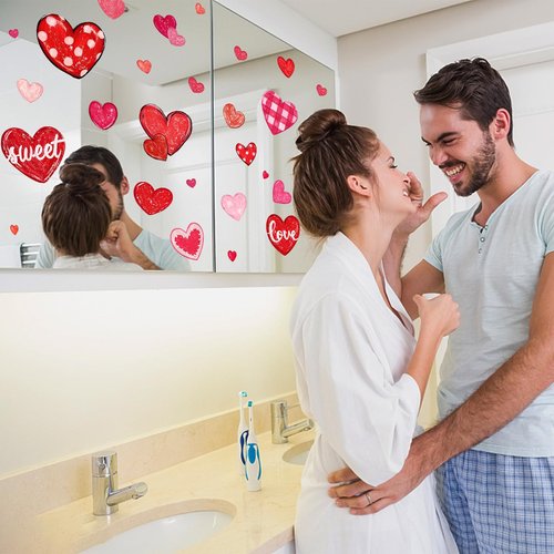 Valentine's Day Window Clings Decorations Heart Window Clings for Glass Windows for Valentines Day Decorations in 6 Sheets