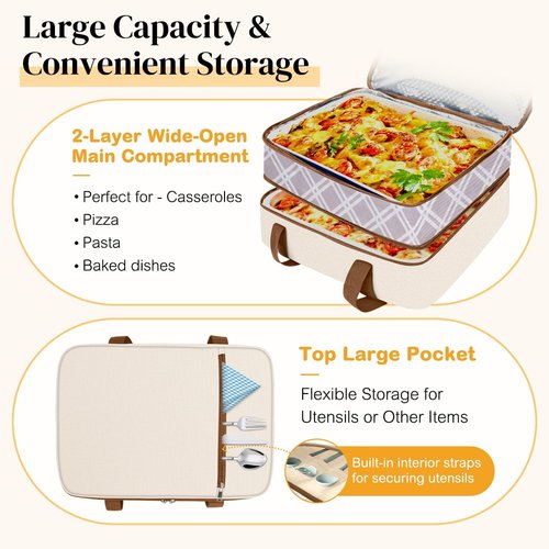 Coobiiya Insulated Casserole Carrier - Keeps Food Hot or Cold | Portable Tote Fits 9" x 13" Dish