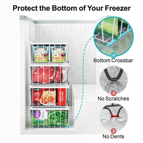 iSPECLE Freezer Organizer Bins - 4 Pack Stackable Chest Freezer Organizer for 5 Cu Ft Deep Freezer Sort Frozen Food, Deep Freezer Organizer Bins Easy to Get Food from Bottom without Digging, White