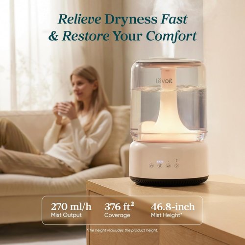 LEVOIT Humidifier - 4.2L Top Fill Design for Large Rooms | 42H Quiet Cool Mist, Easy to Clean, White