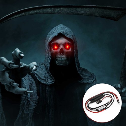Treela 6 Pcs Halloween Glowing Red Eyes LED Light Eyes Cosplay Light up Prop for Mask Skeleton with Effects Controller(Red)