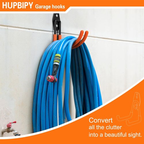 HUPBIPY Heavy Duty Garage Hooks - J Shaped Wall Mounted Storage System for Tools & Ladders | 4 Pack
