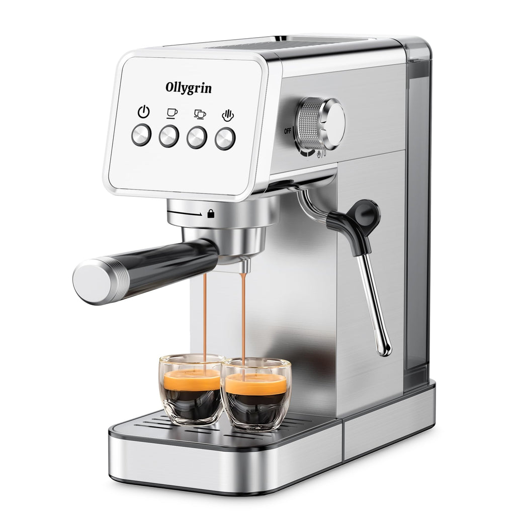 Ollygrin Espresso Machine,15 Bar Semi-Automatic Espresso Maker with Milk Frother,Compact Stainless Steel Coffee Machine with 40oz Removable Water Tank for Cappuccino,Latte, Americano,Sliver for Home