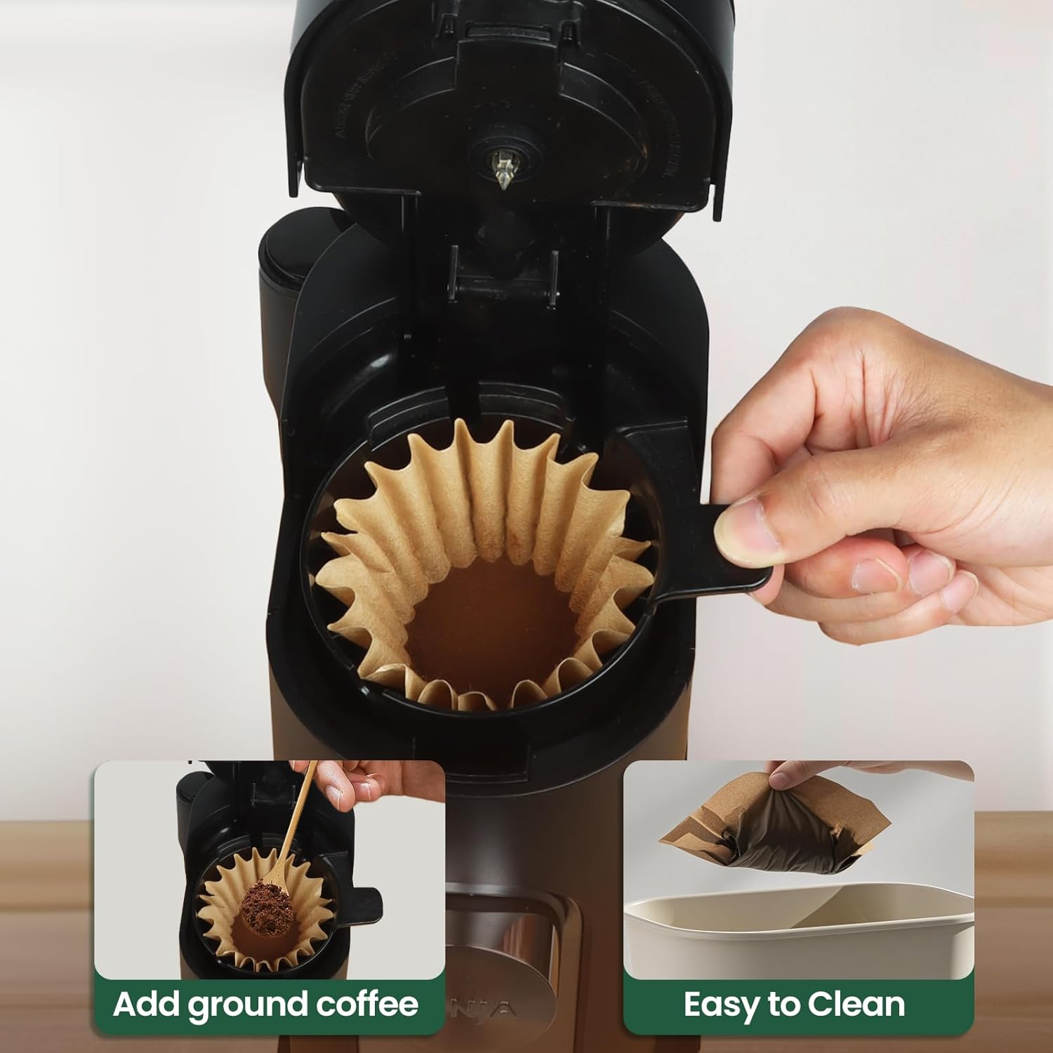 Ninja Disposable Coffee Filters - Unbleached Paper for PB051 & PB041 Single Serve Makers | 150 PCS