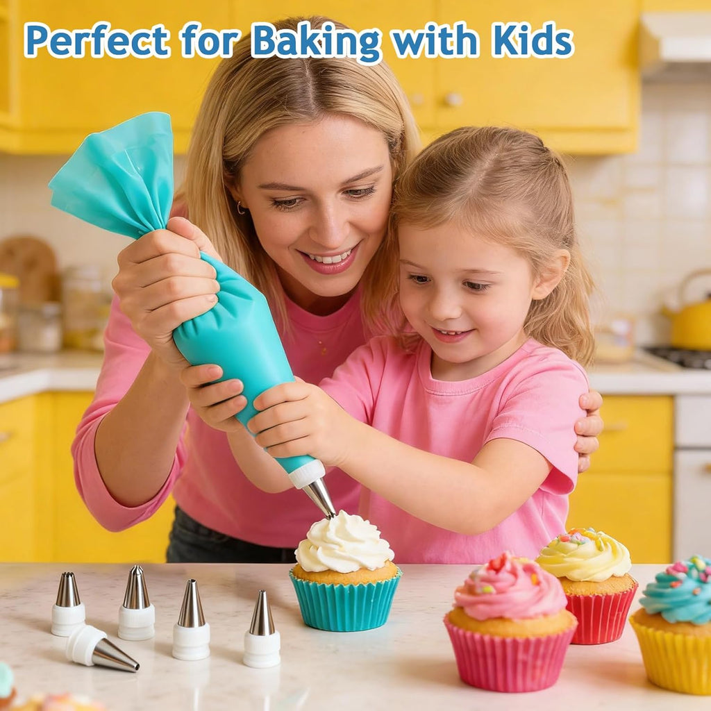 Skiennix Reusable Piping Bags Set - 14-Inch Pastry Bags with 14 Tips & Couplers for Cake Decorating