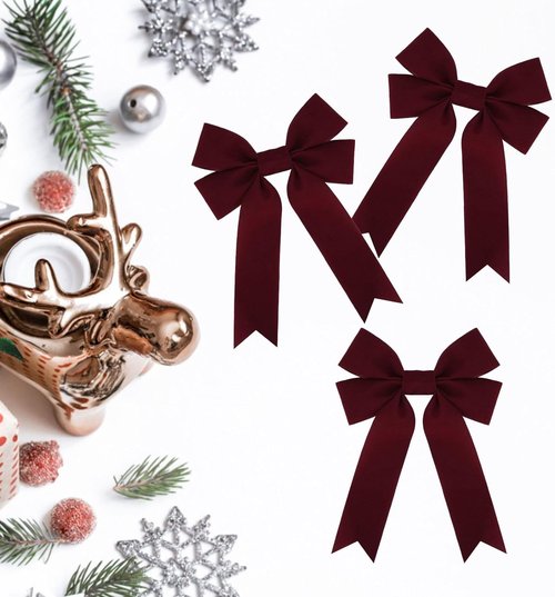 Meseey Burgundy Velvet Ribbon Bows - 12 Pcs for Christmas Wreaths & Gift Wrapping | Indoor/Outdoor Decor