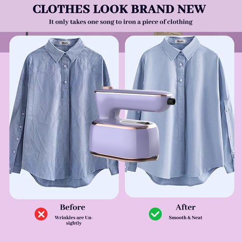 Portable Steam Iron，970W Dry Wet Dual Ironing Steam Hanging Ironing Machine，20S Rapid Preheating Large Water Tank Iron with Ergonomic Handle, Suitable for Home, Travel, Dormitory & Office (Purple)