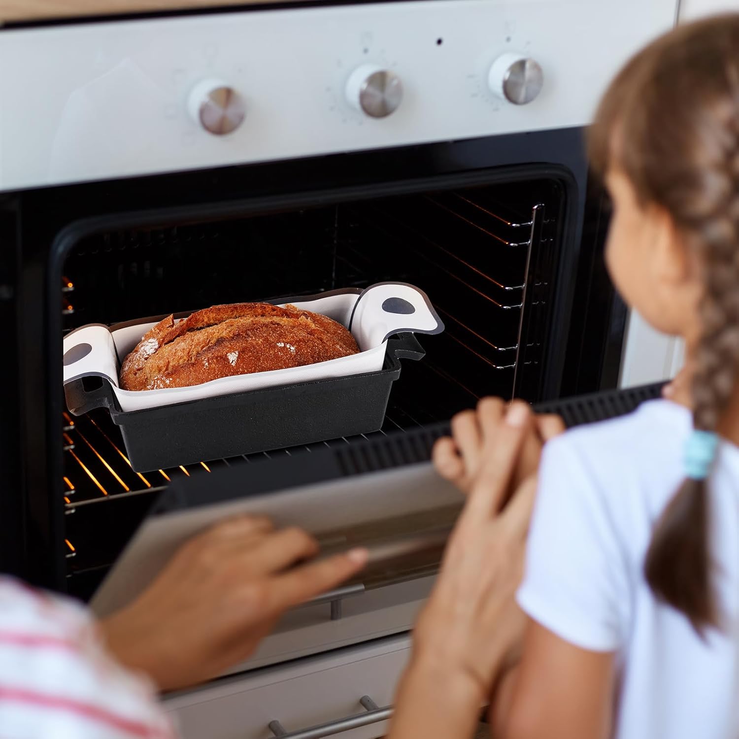 NiHome Silicone Bread Loaf Pan Liners - Reusable Nonstick Design | Fits 9x5, 9.5x5, 10x5 Inch Pans - Easy to Clean (White)