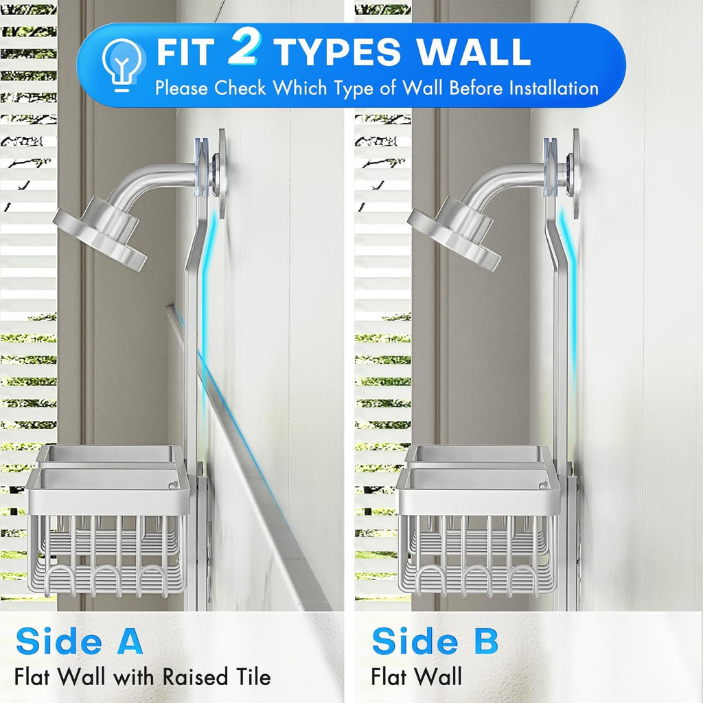 Sewulidon Aluminum Alloy Shower Caddy - Rustproof Hanging Organizer with Adjustable Height & Hooks
