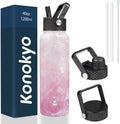 Skiennix 40oz Insulated Stainless Steel Water Bottle - Marble Blossom | 3 Versatile Lids Included