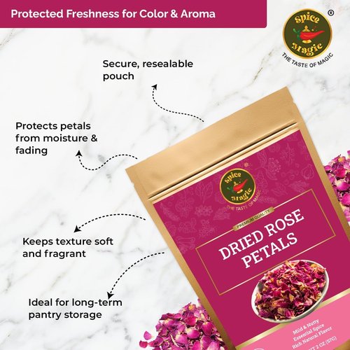 Spice Magic Dried Rose Petals | 100% Natural & Edible Rose Petals I Perfect for Herbal Teas, Desserts, Cupcake Toppings, Crafts and Decoration | Net Wt 2oz (57g)