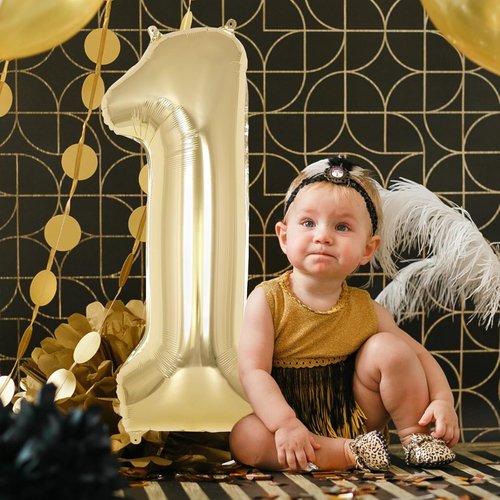 Champagne Gold Large Number 1 Balloon - 40 Inch Light Gold Foil Mylar for 1st Birthday & Anniversary Celebrations